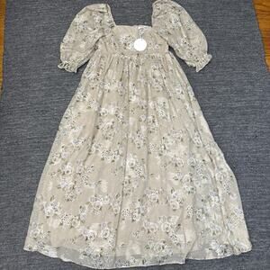 Storia Floral Midi Dress in Cream and Green